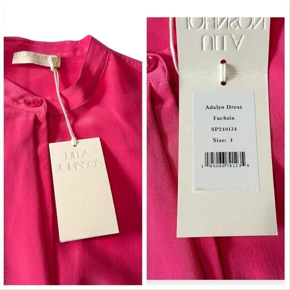 ULLA JOHNSON Adalyn Silk Mini Dress, Pink,‎ Size 4,New with tag